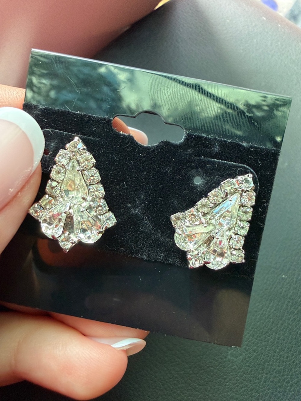 Vintage Art Deco Silver Crystal Teardrop Cluster Earrings -Elegant Women Jewelry